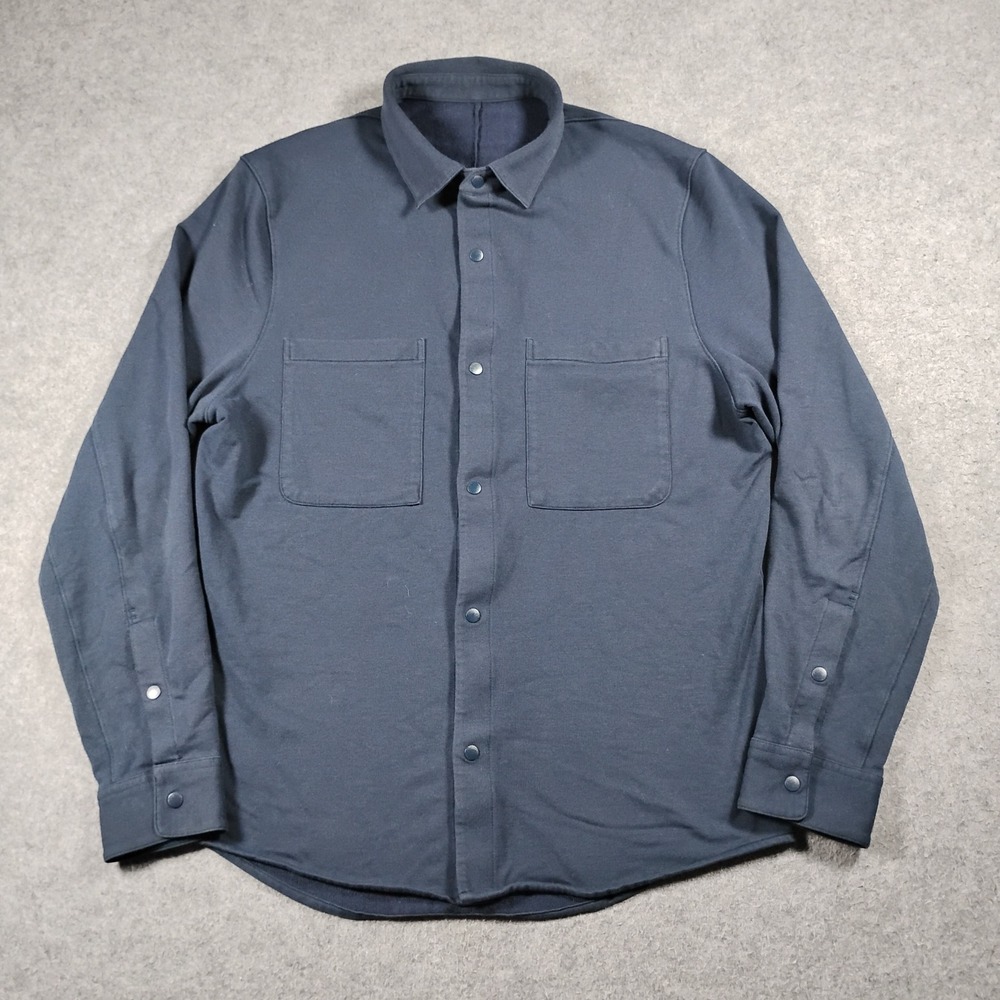 Lululemon Long Sleeve Soft Knit Shirt Navy Blue Snap Front LM3F85S Mens Small